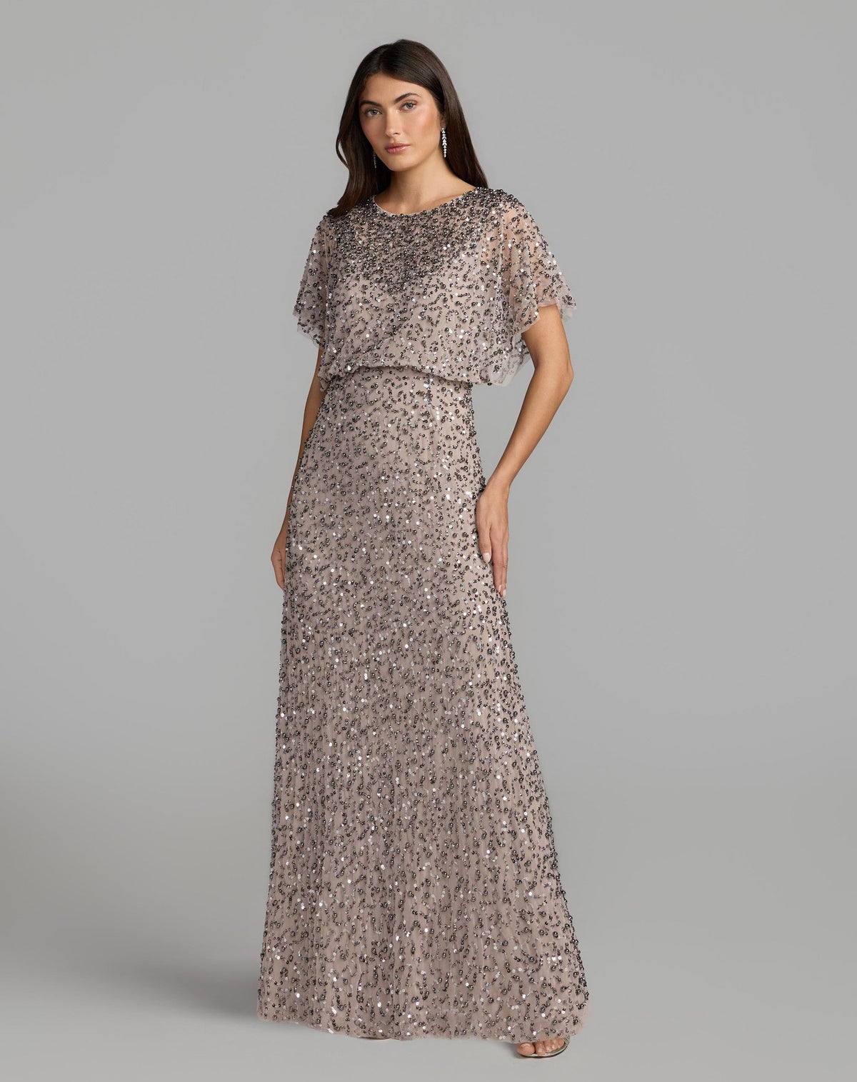 Lilac High Neck Short Sleeve Embellished Gown