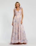Light Pink Ruffle Tiered Cut-Out Chiffon Floral Gown