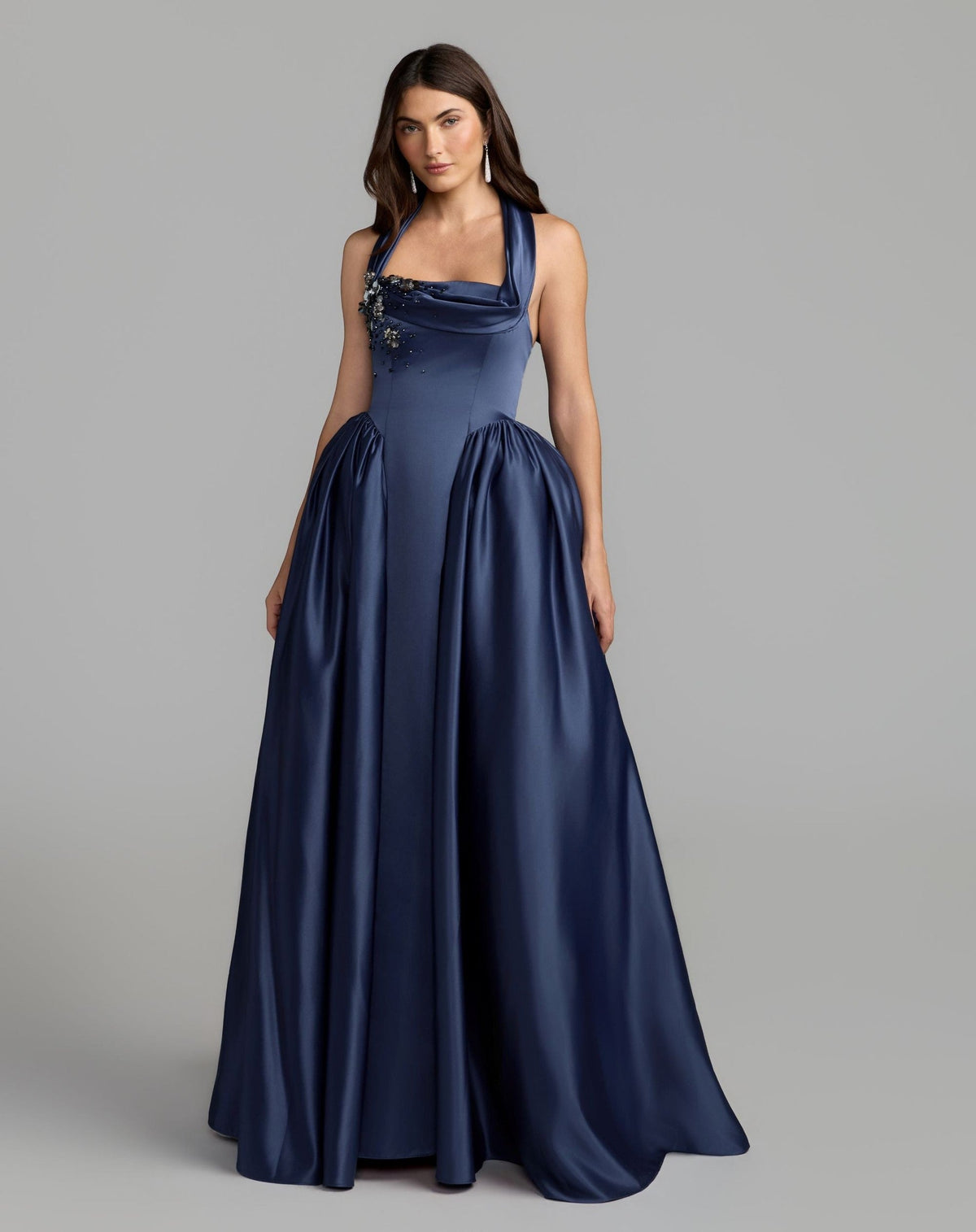 Sapphire Sleeveless Open Back Satin Ball Gown