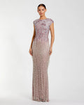 Vintage Lilac Embellished Cap Sleeve Gown With Fringe Beading