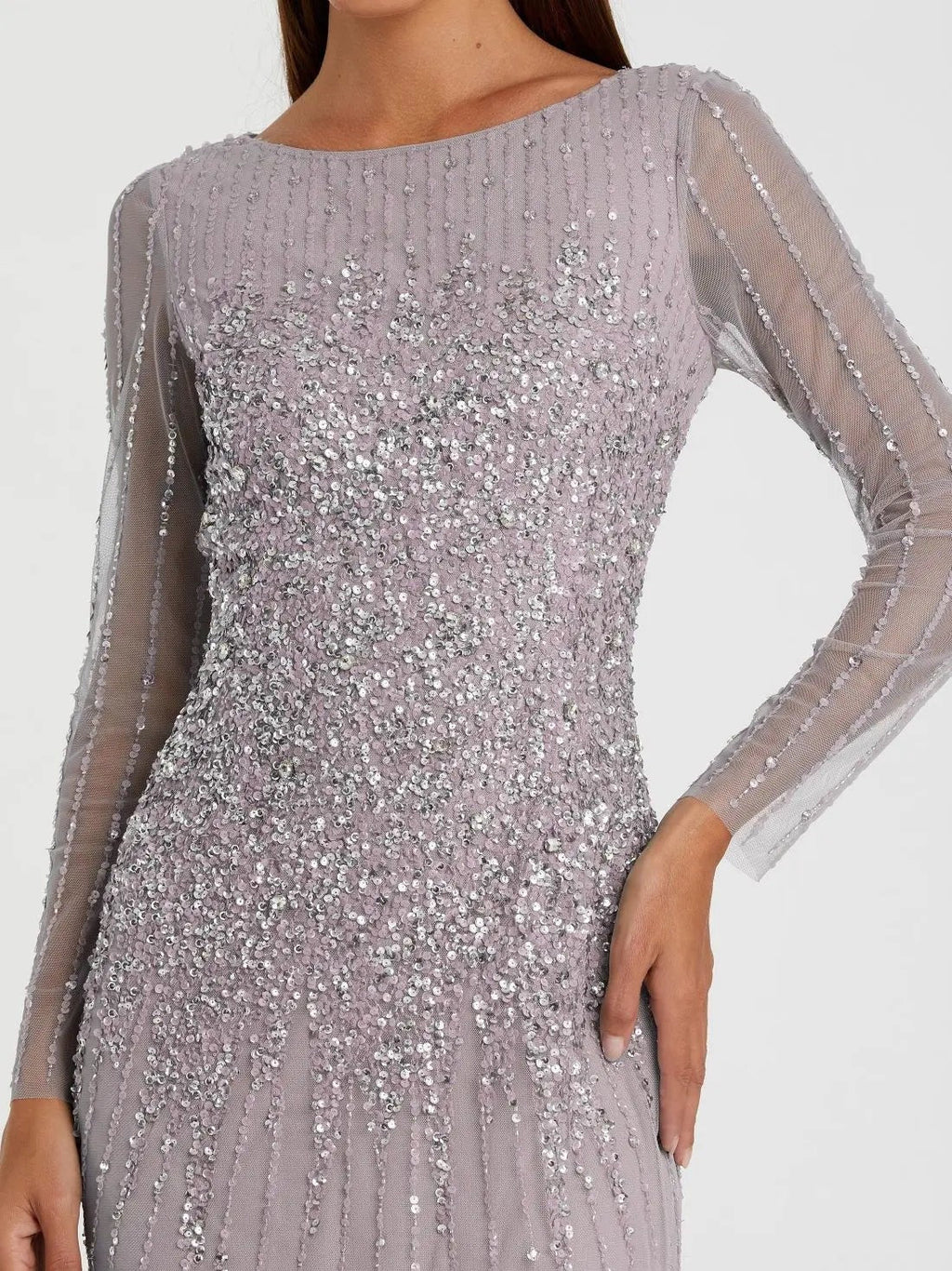 Vintage Lilac Sequin Embellished Long Sleeve A-Line Gown