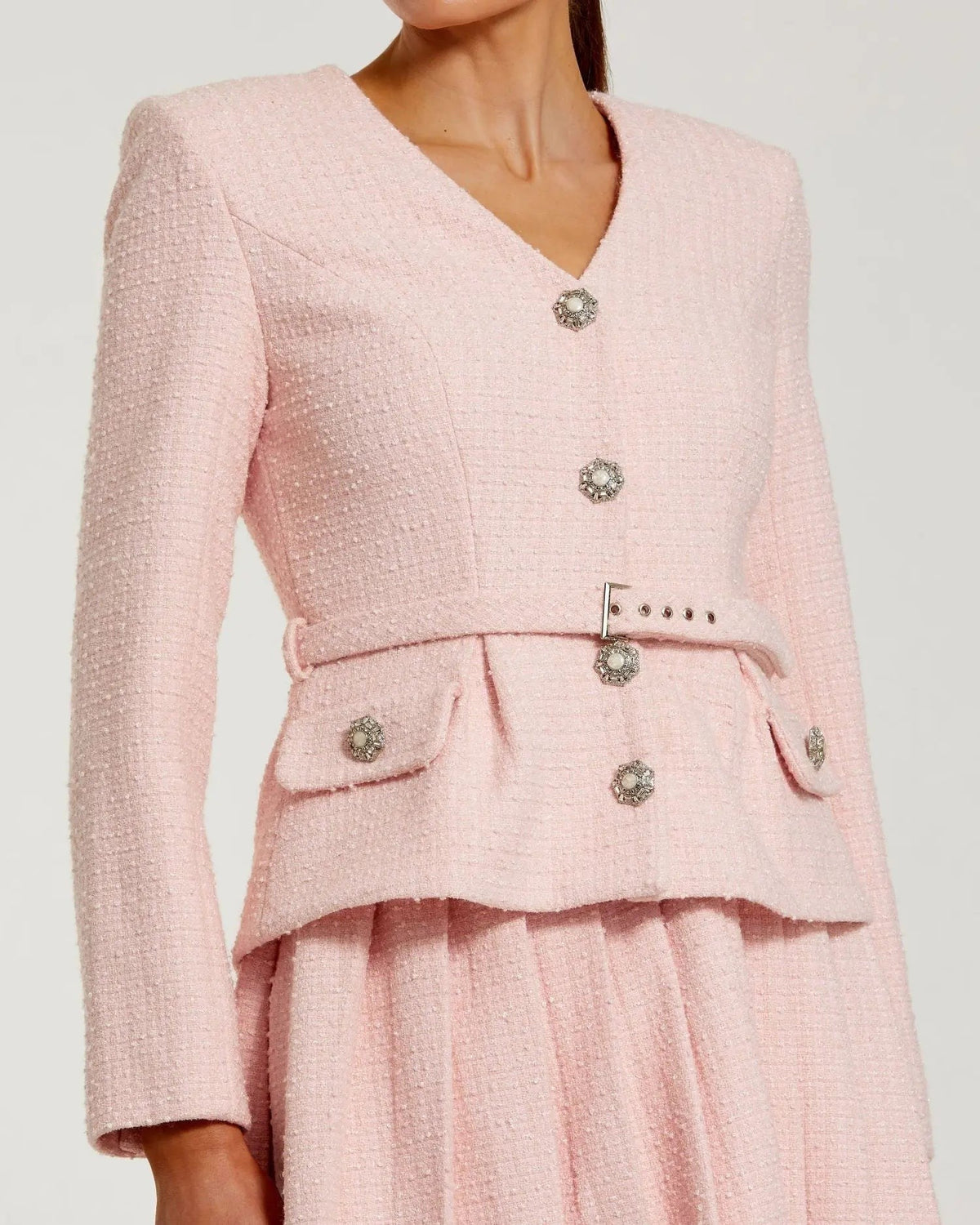 Blush Boucle Long Sleeve V-Neck Mini Dress