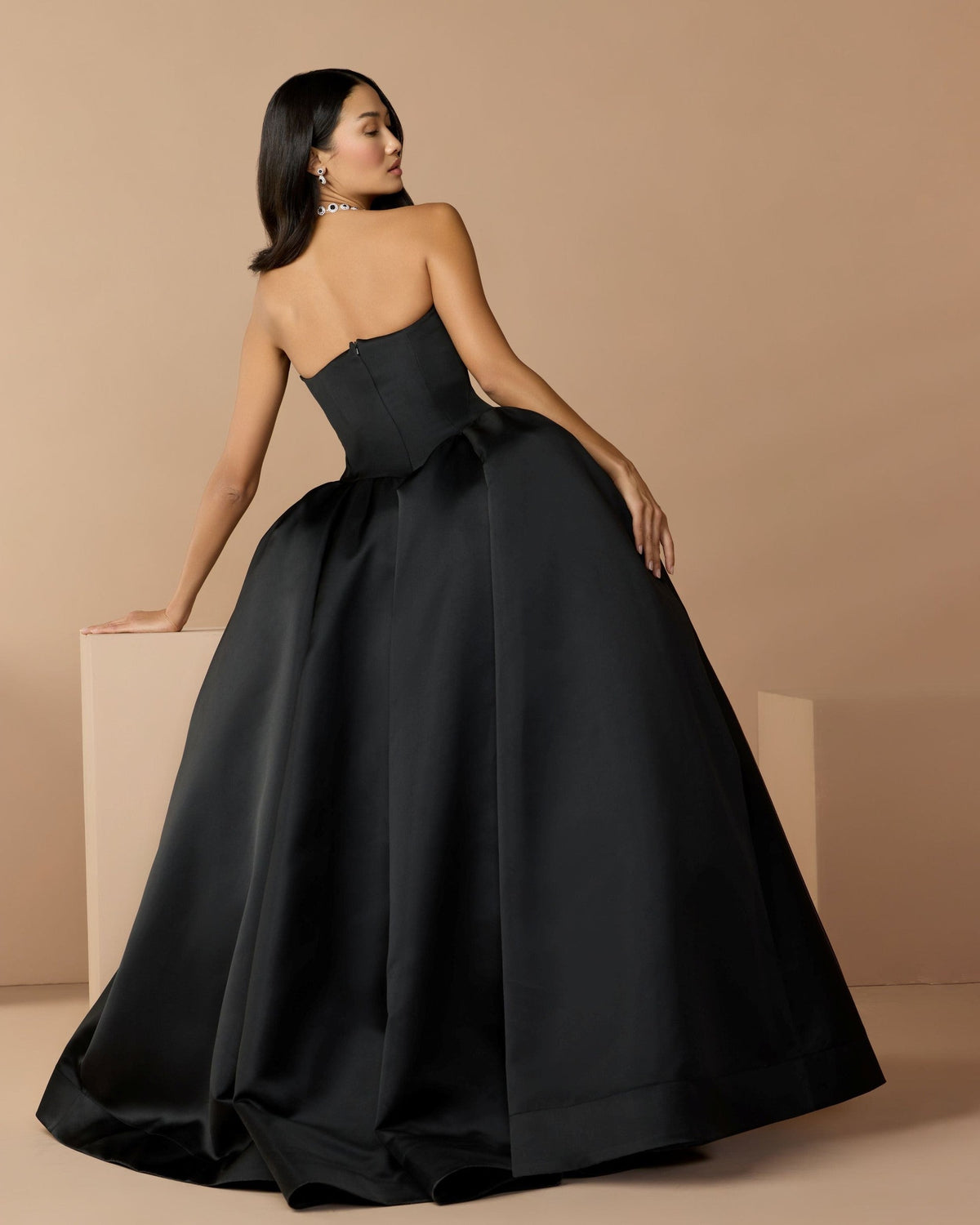 Black Strapless Satin Corset Ball Gown
