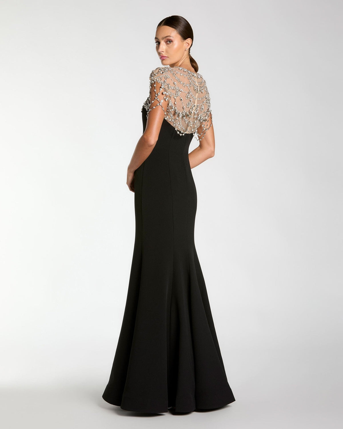 Black Crystal Embellished Mermaid Gown