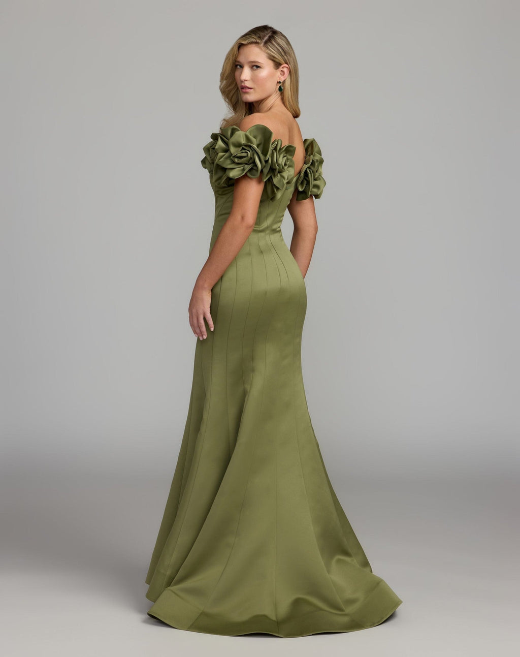 Pear Off The Shoulder Gown With 3D Floral Sleeves