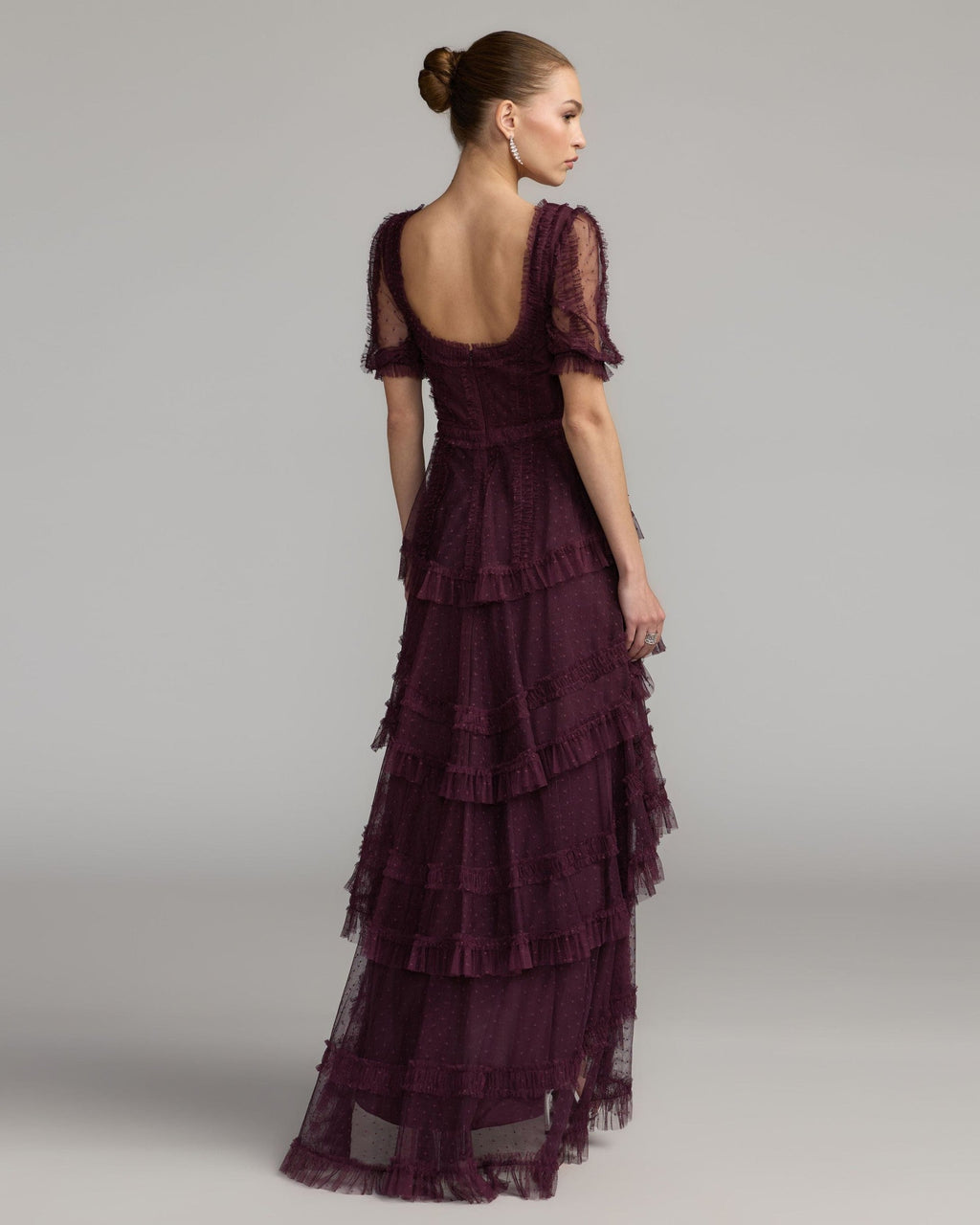 Amethyst Tiered Ruffle High-Low Maxi Dress