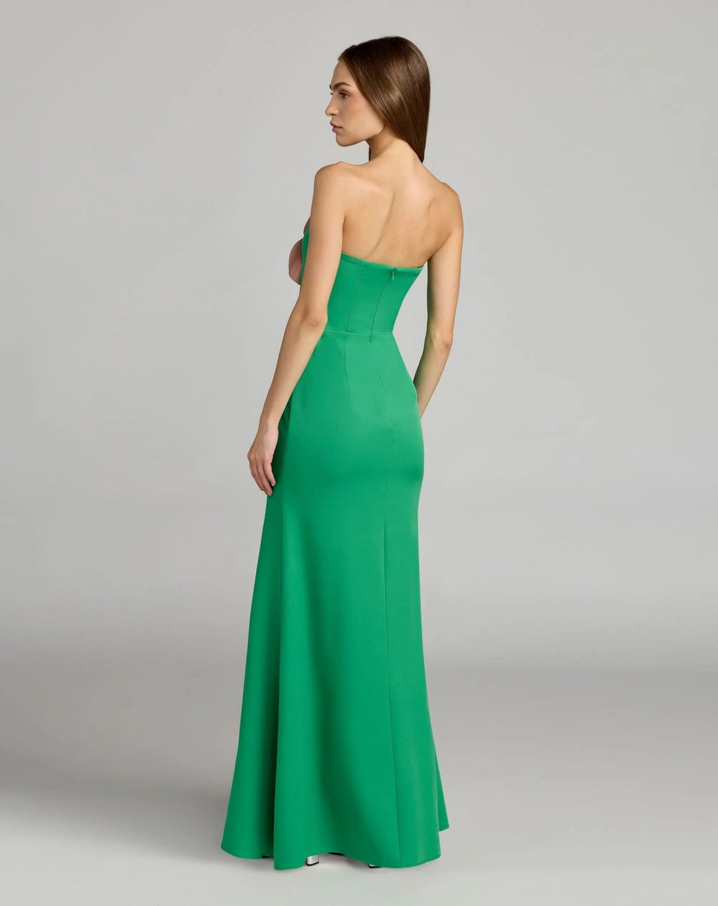 Spring Green Strapless Crepe Gown With 3D Flower
