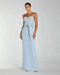Powder Blue Strapless Embellished Crepe Gown With Bow