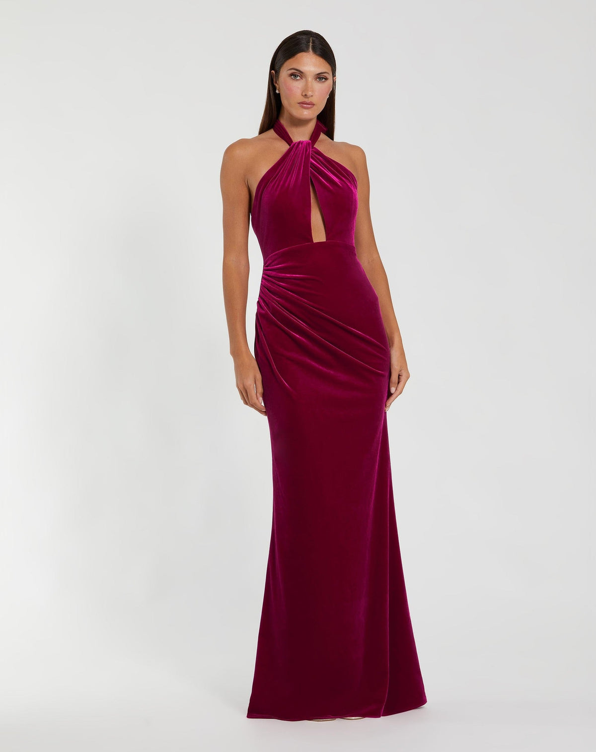 Berry Velvet Cut Out Halter Gown