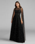 Pearl Embellished Cape Sleeve Gown