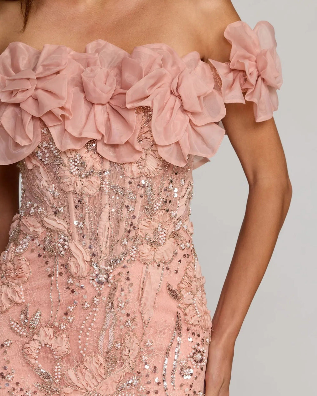 Blush Off The Shoulder Embellished Mermaid Gown