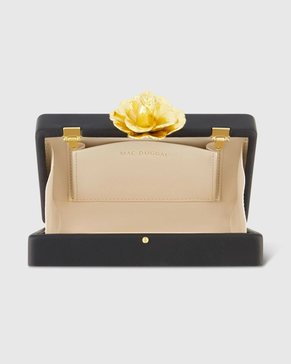 Black Mini Leather Clutch with Gold Rose Closure
