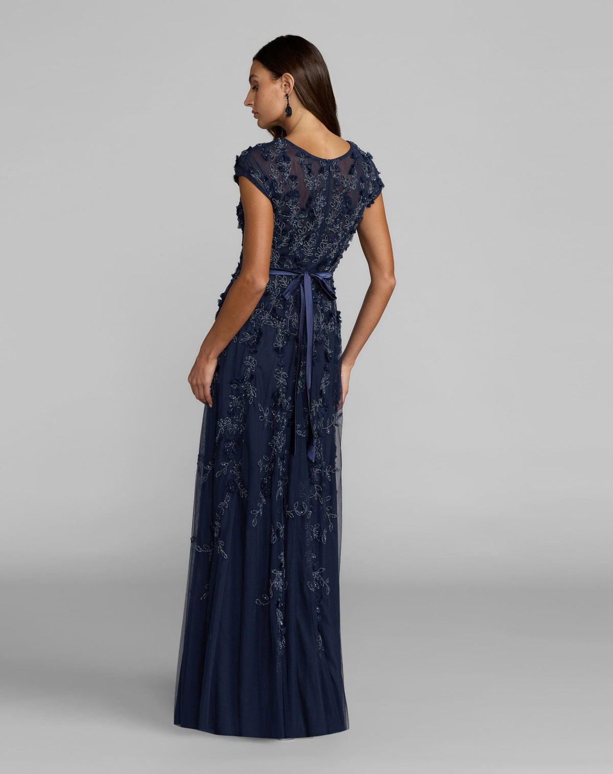 Midnight Floral Embellished Cap Sleeve Gown