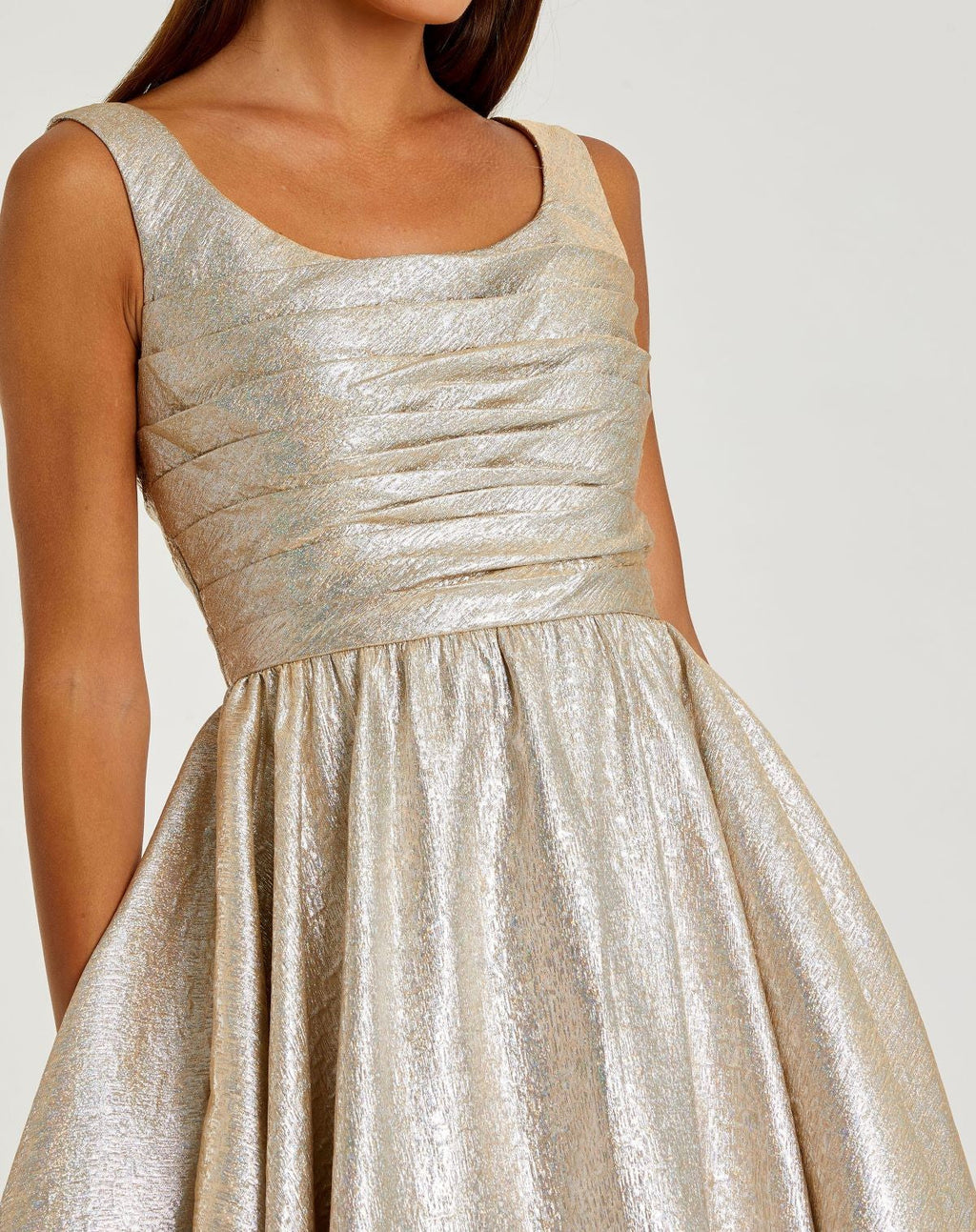 Oyster Square Neck Sleeveless Metallic Midi Dress