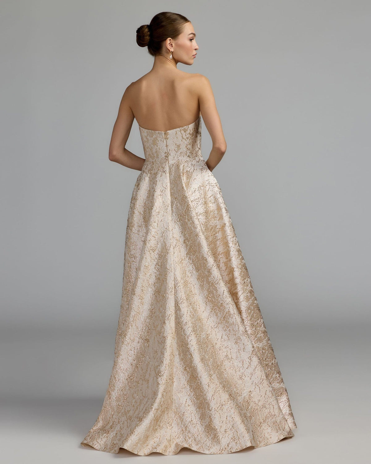 Champagne Gold Metallic Brocade Ball Gown