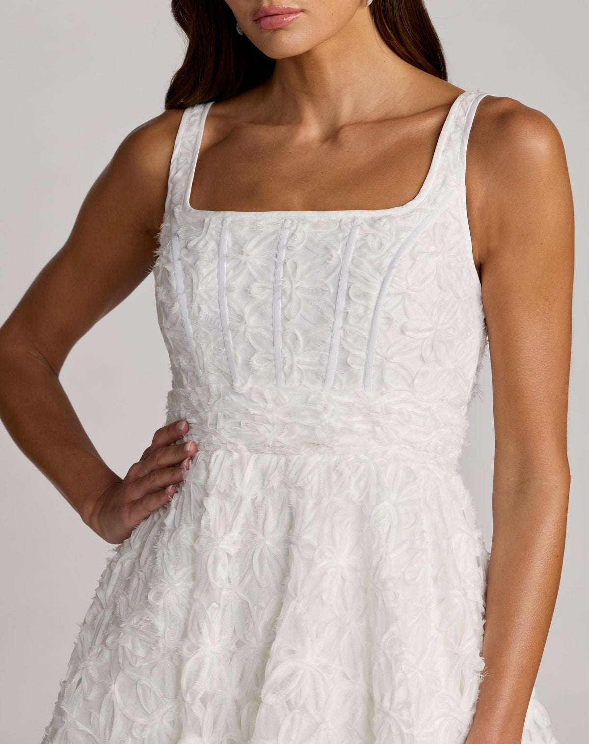Ivory Tulle Floral Midi Dress With Pockets