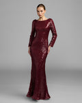 Petite Ruby Long Sleeve Cowl Back Sequin Gown
