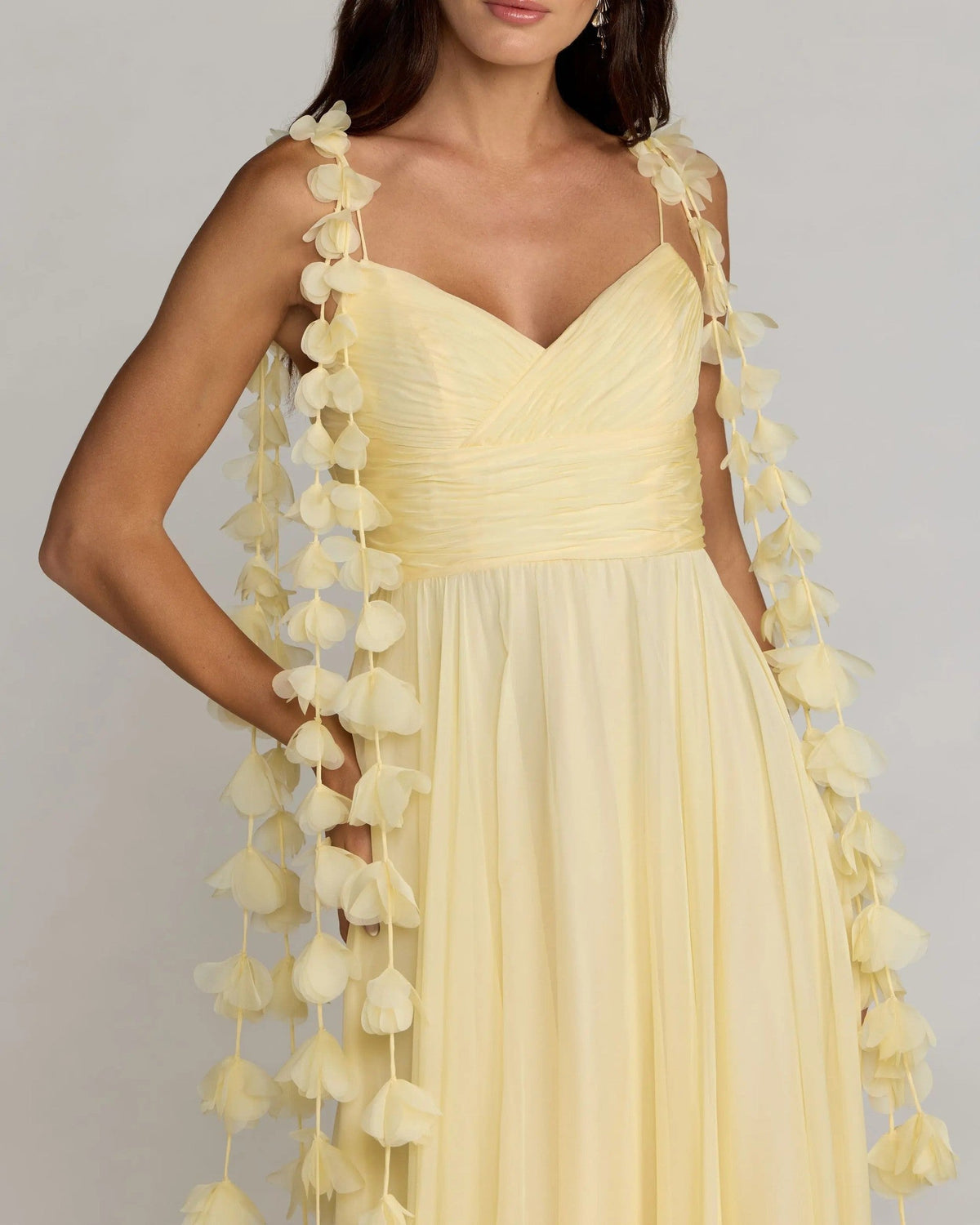 Butter Chiffon A Line Gown With 3D Flower Straps