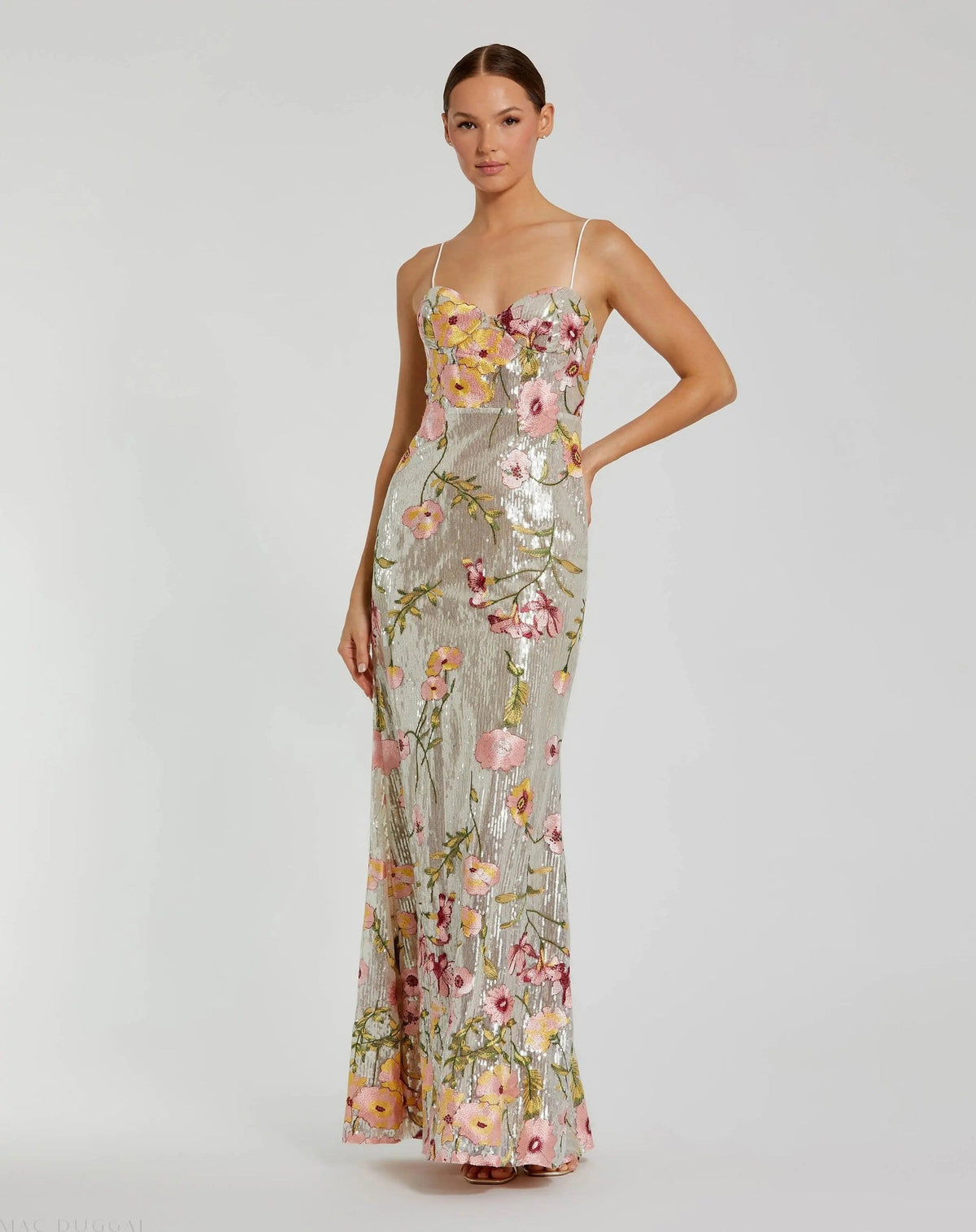 Sleeveless Bustier Floral Applique Gown