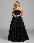 Petite Black Strapless 3D Rosette Ball Gown