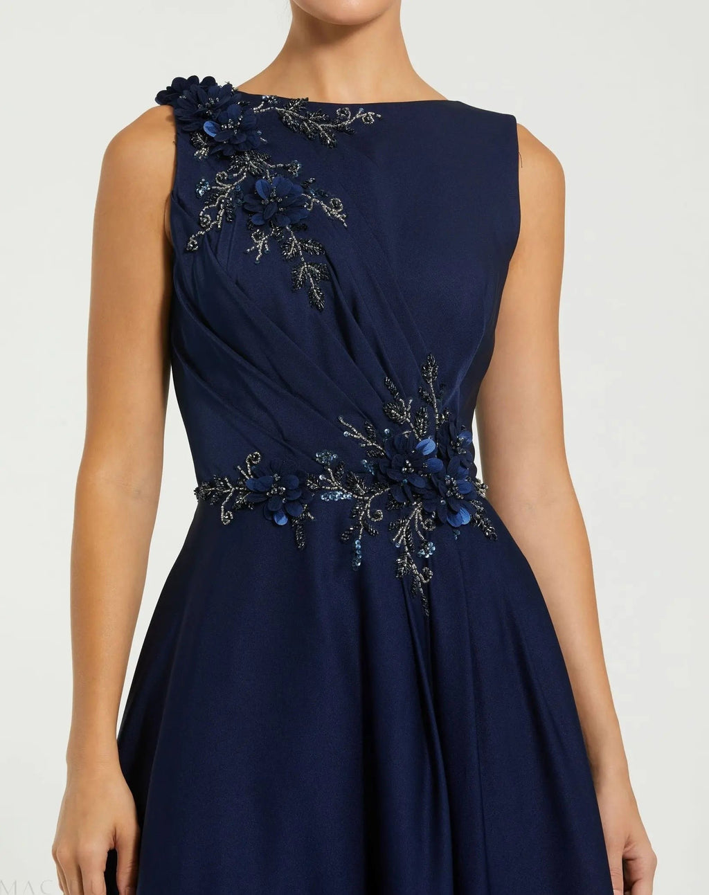 Midnight Floral Applique Sleeveless A-Line Gown
