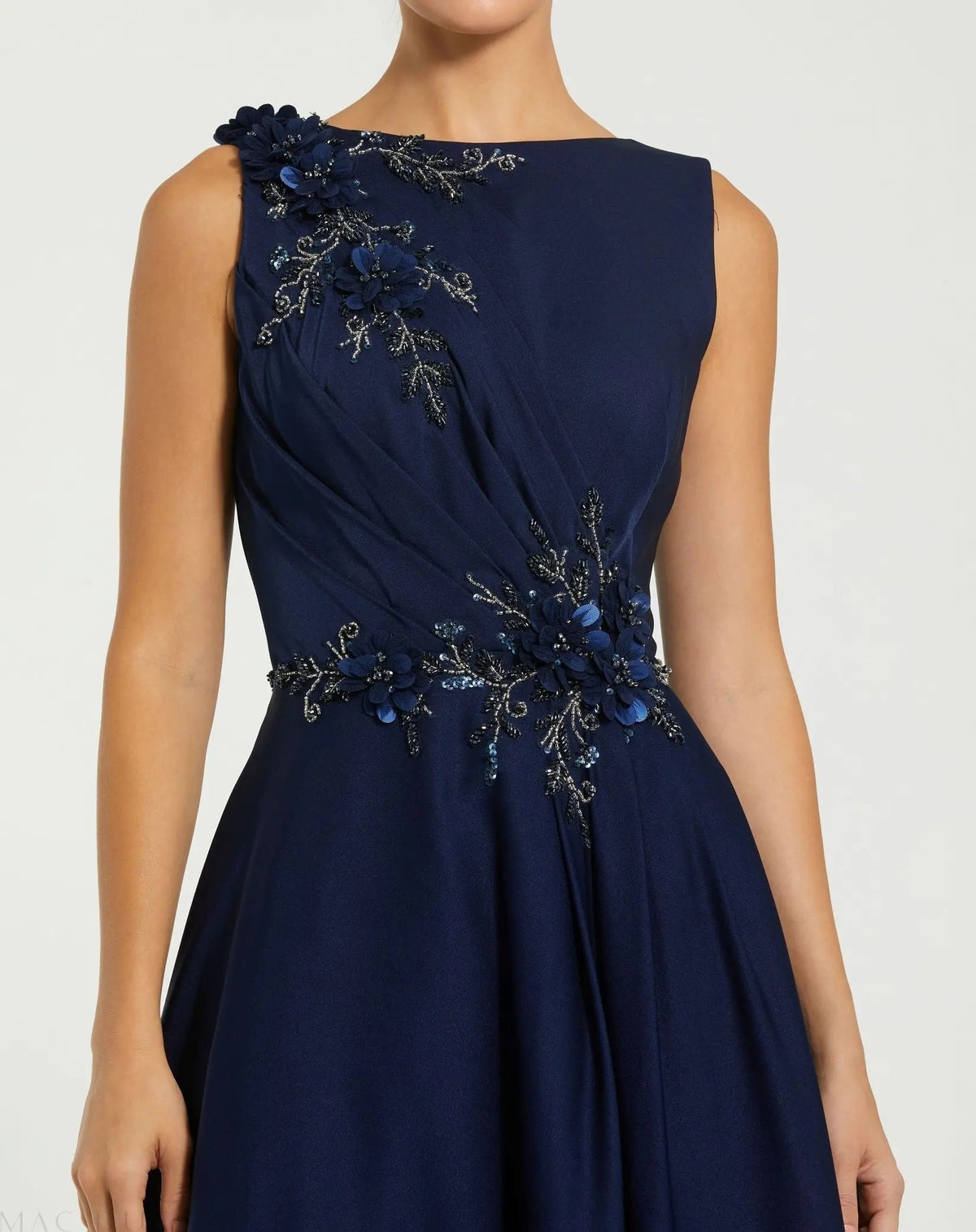 Midnight Floral Applique Sleeveless A-Line Gown