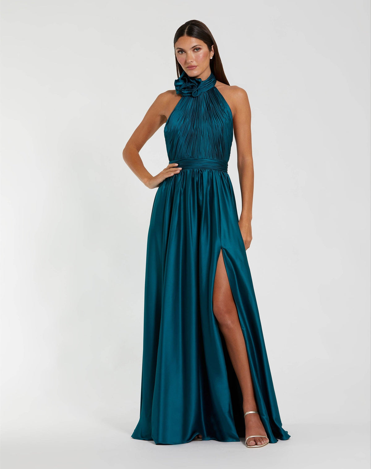 Soft Tie Halter Neck High Slit Gown