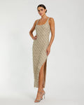 Nude Silver Pearl Embellished Scoop Neck Midi Dress