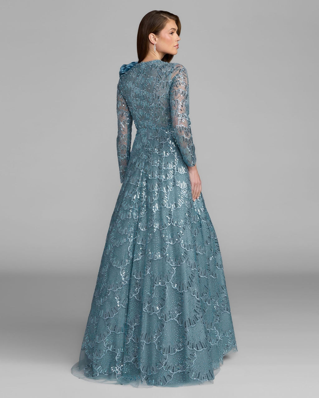 French Blue Embellished Floral Appliqué Ball Gown