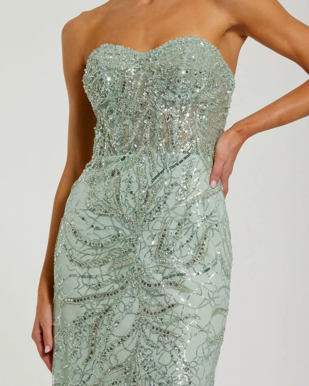 Jade Beaded Sequin Strapless Trumpet Gown