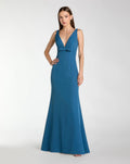 Ocean Crepe V-Neck Mermaid Gown With Bow