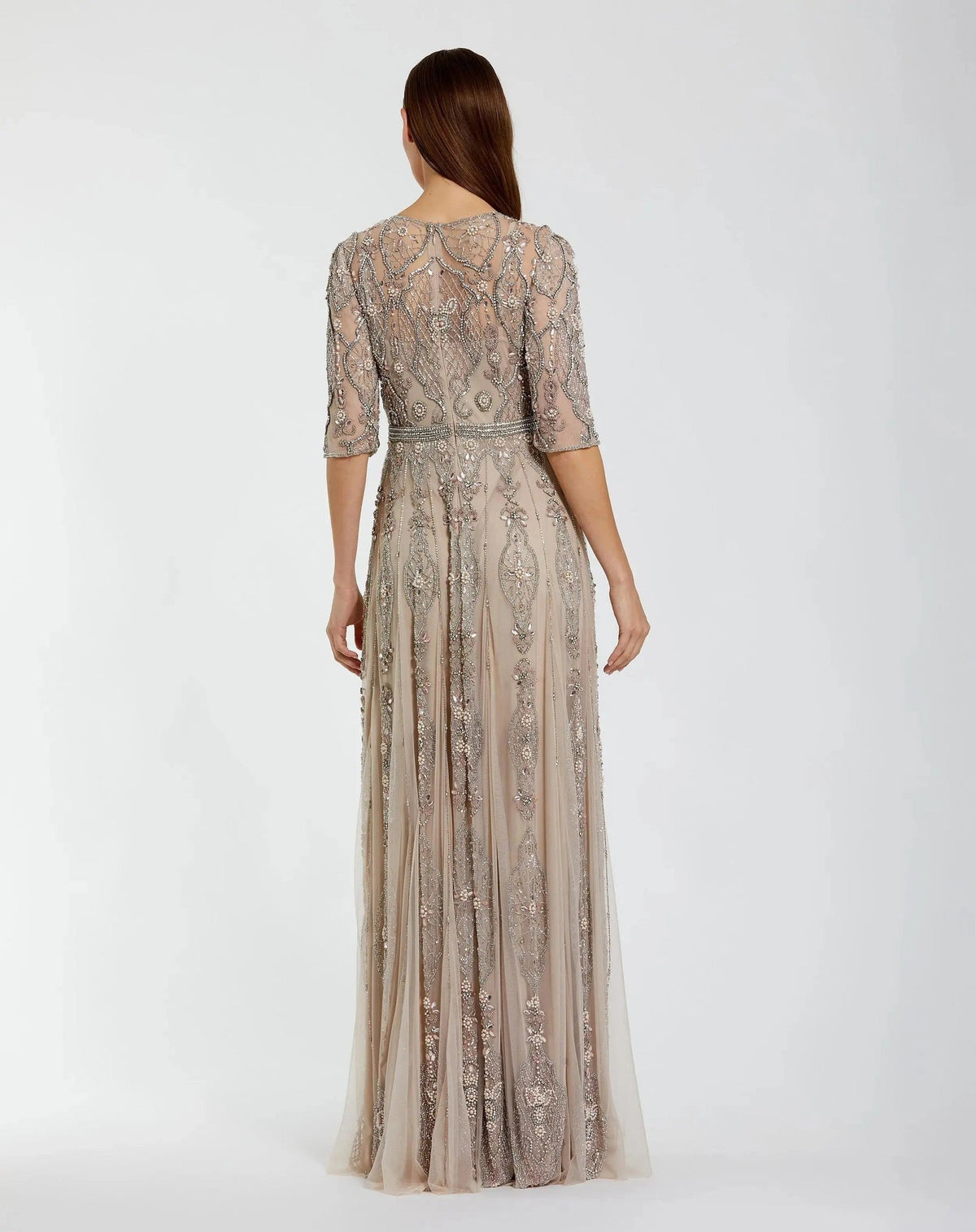 Vintage Lilac 3/4 Sleeve Embellished A-line Gown