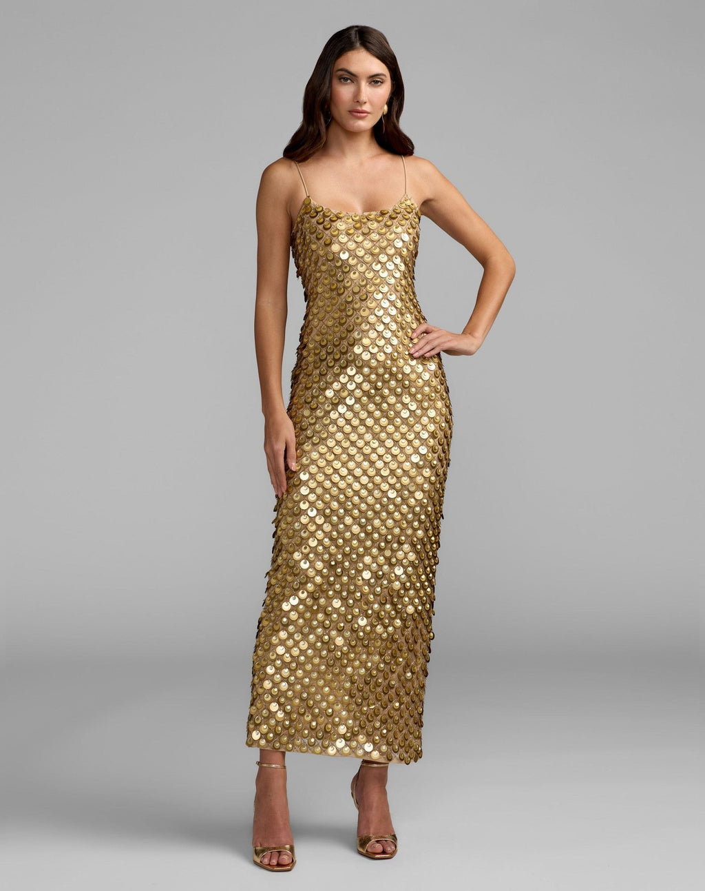 Gold Paillette Embellished Sleeveless Maxi Dress