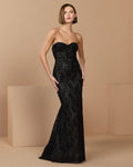 Black Embellished Strapless Bustier Gown With Sweeping Train