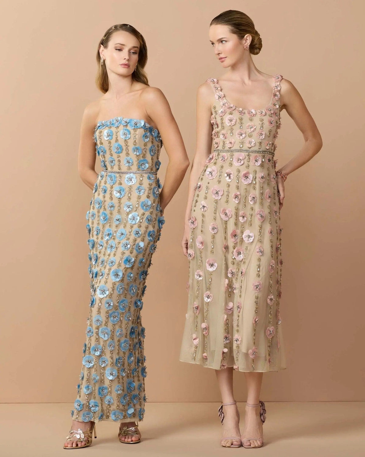 Nude Rose Sleeveless Scoop Neck Embellished Midi Dress
