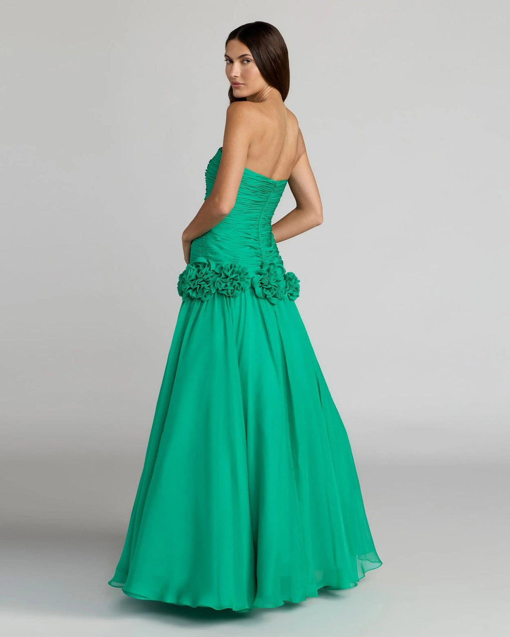 Spring Green Strapless Chiffon Ball Gown With 3D Flowers