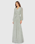 Sage Beaded Bishop Sleeve Wrap Gown