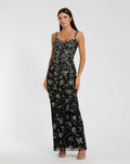Floral Embellished Scoop Neck Evening Gown