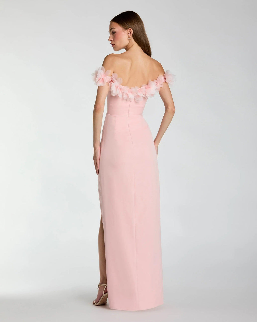 Dusty Rose Off The Shoulder Column Gown With 3D Flowers