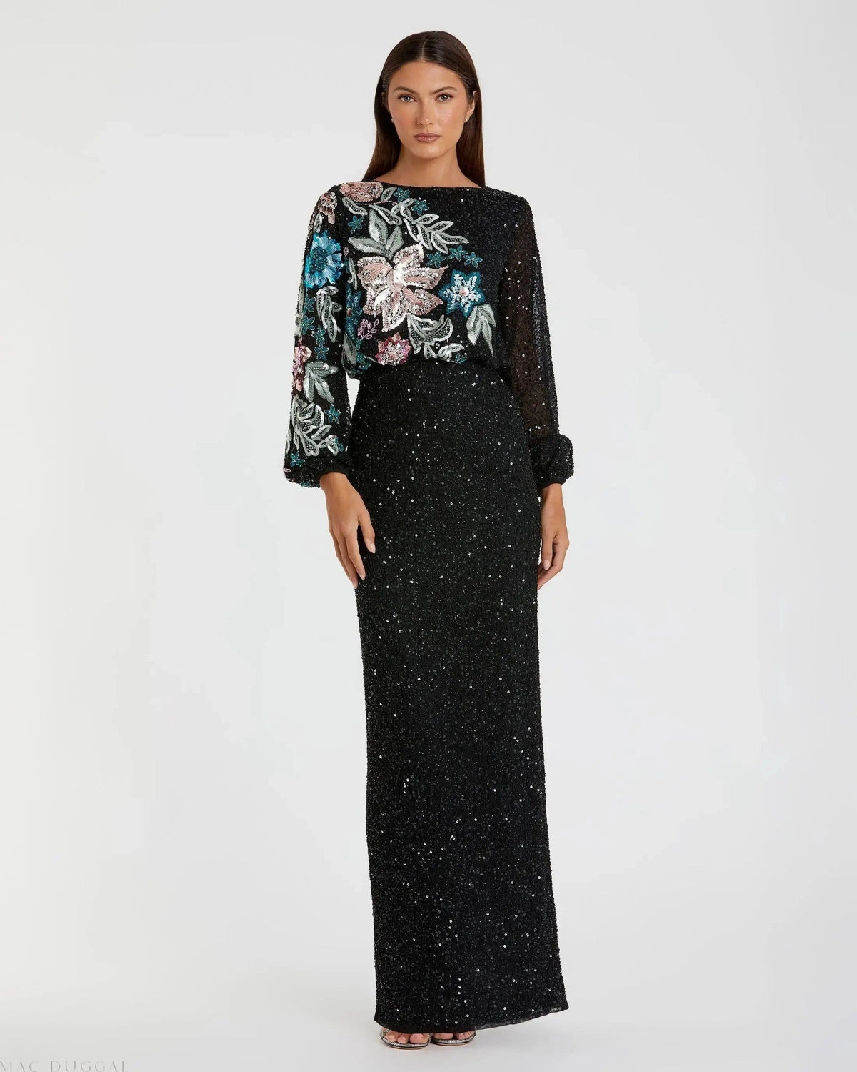 Embellished Floral High Neck Gown