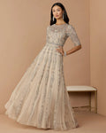 Vintage Lilac 3/4 Sleeve Embellished A-line Gown