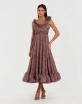 Mauve Sleeveless Cowl Neck Chiffon Midi Dress
