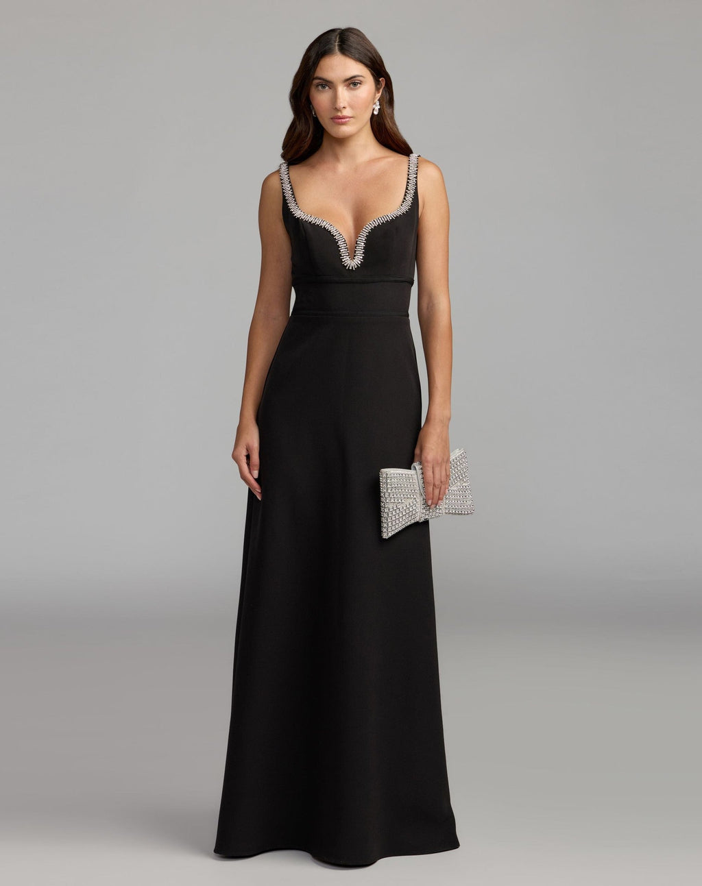 Crepe A-Line Gown With Rhinestone Trim