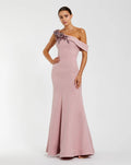 Rose One Shoulder Floral Appliqué Crepe Gown