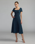 Petite Teal Short Sleeve Embellished Boucle Midi Dress