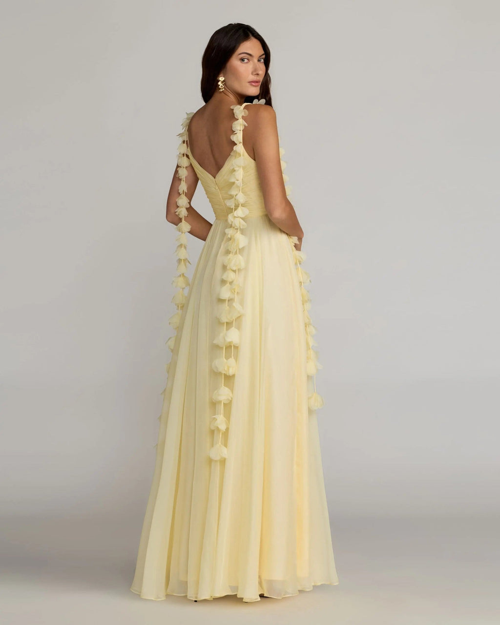 Butter Chiffon A Line Gown With 3D Flower Straps