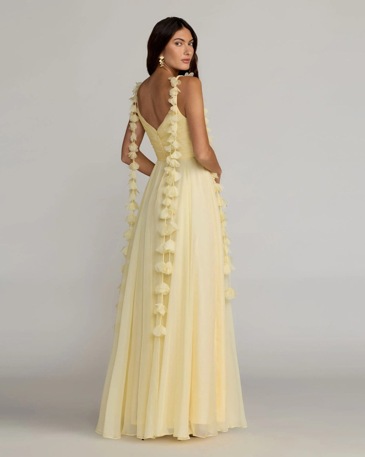 Butter Chiffon A Line Gown With 3D Flower Straps