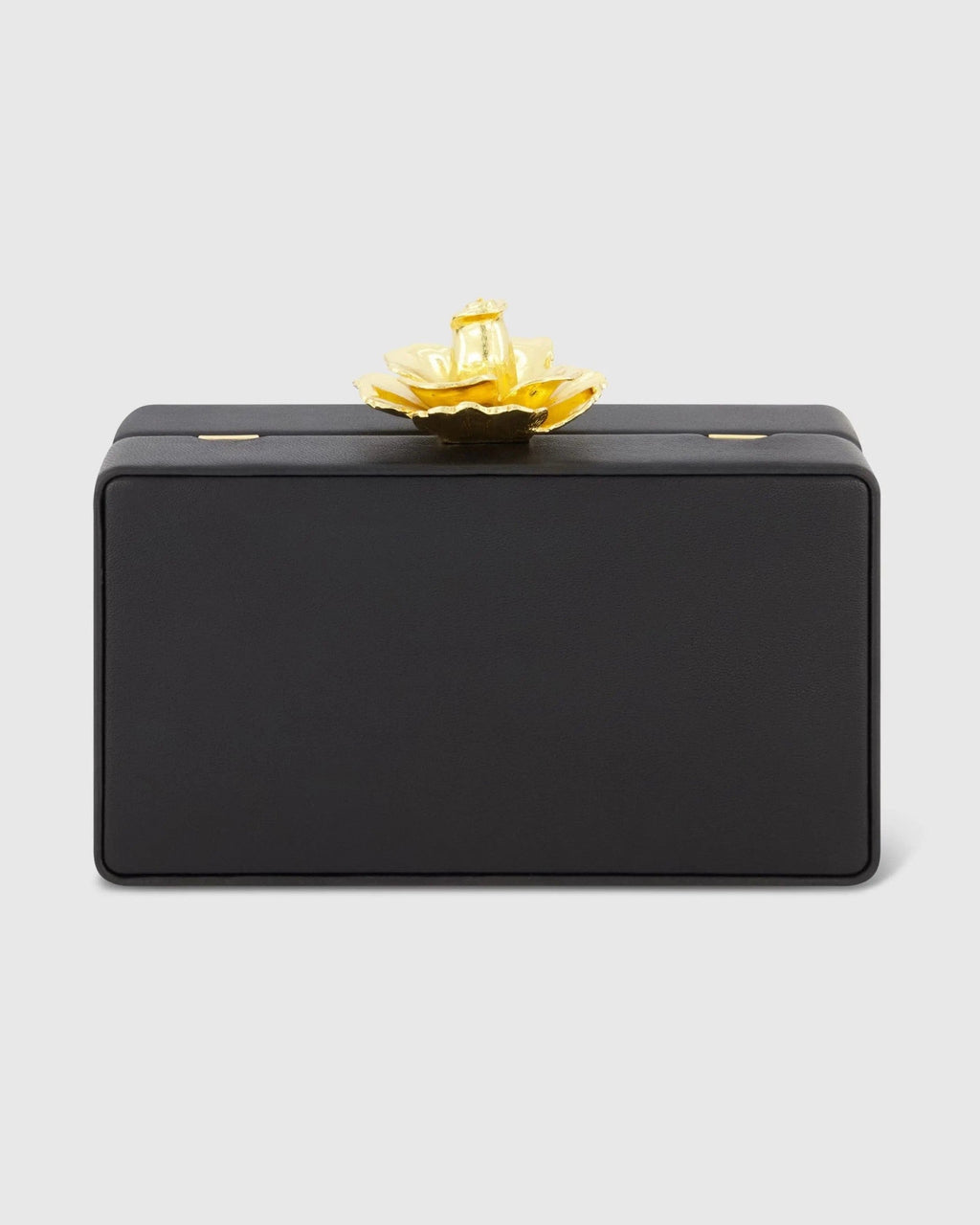 Black Mini Leather Clutch with Gold Rose Closure