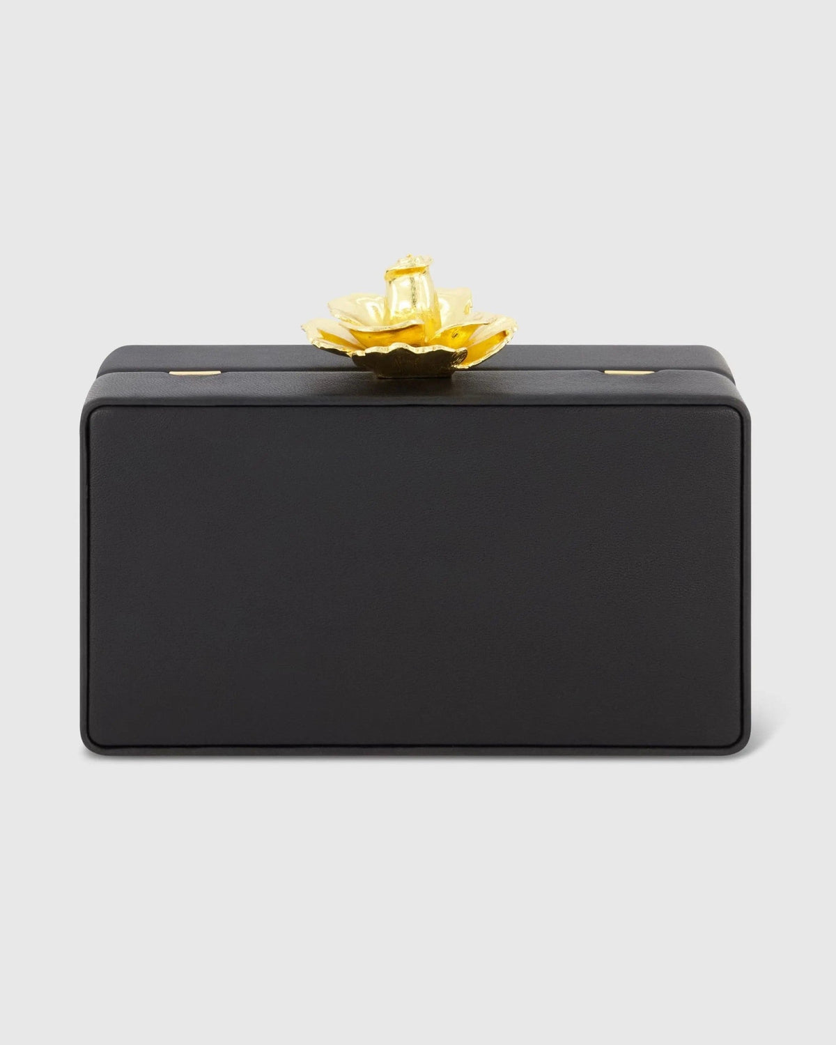 Black Mini Leather Clutch with Gold Rose Closure