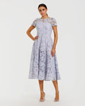 Purple Lace Short Sleeve Midi Dress